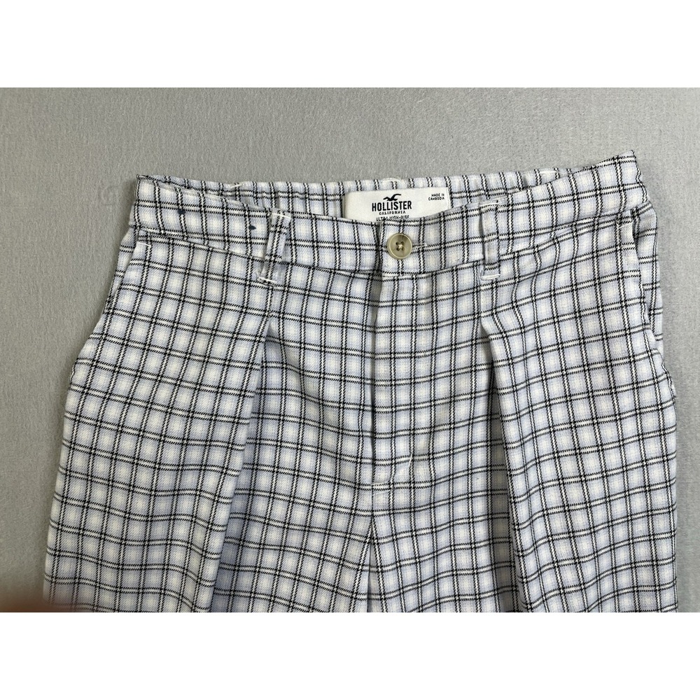 Hollister Ultra High Rise Pants Womens Blue White Plaid Casual Pleated Front‎ SM - Picture 2 of 15